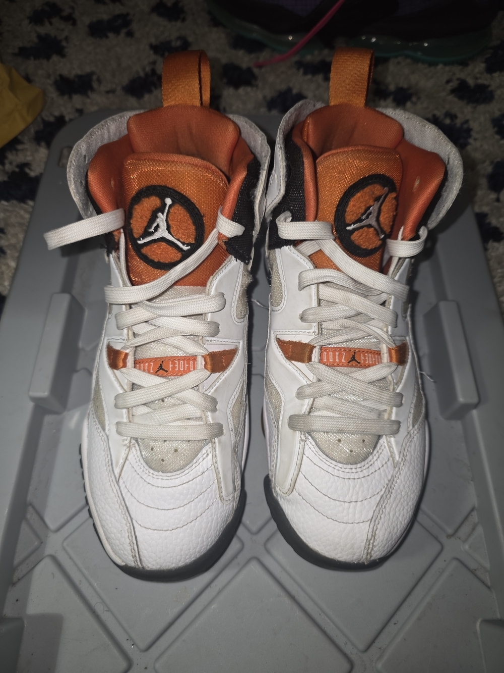 Jordan Kids White and Orange High-Top Sneakers with Black Jumpman